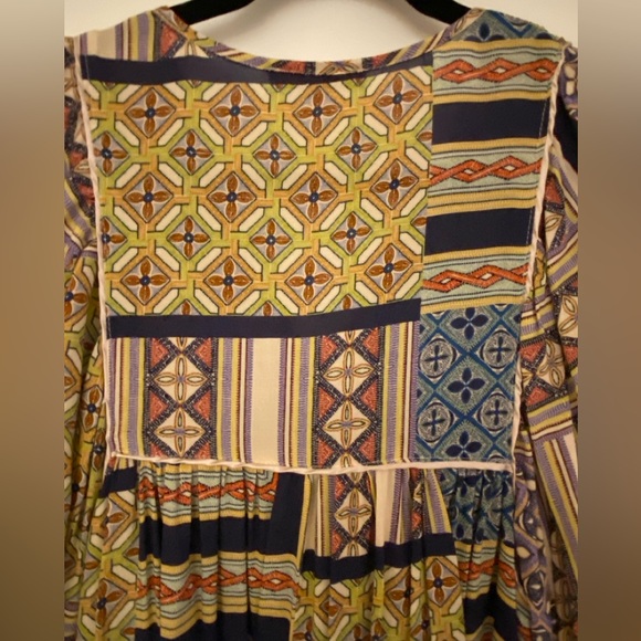 Olivaceous Patterned Ruffle Long Sleeve Tassle Mini Dress Women’s Sz Small - Picture 12 of 16